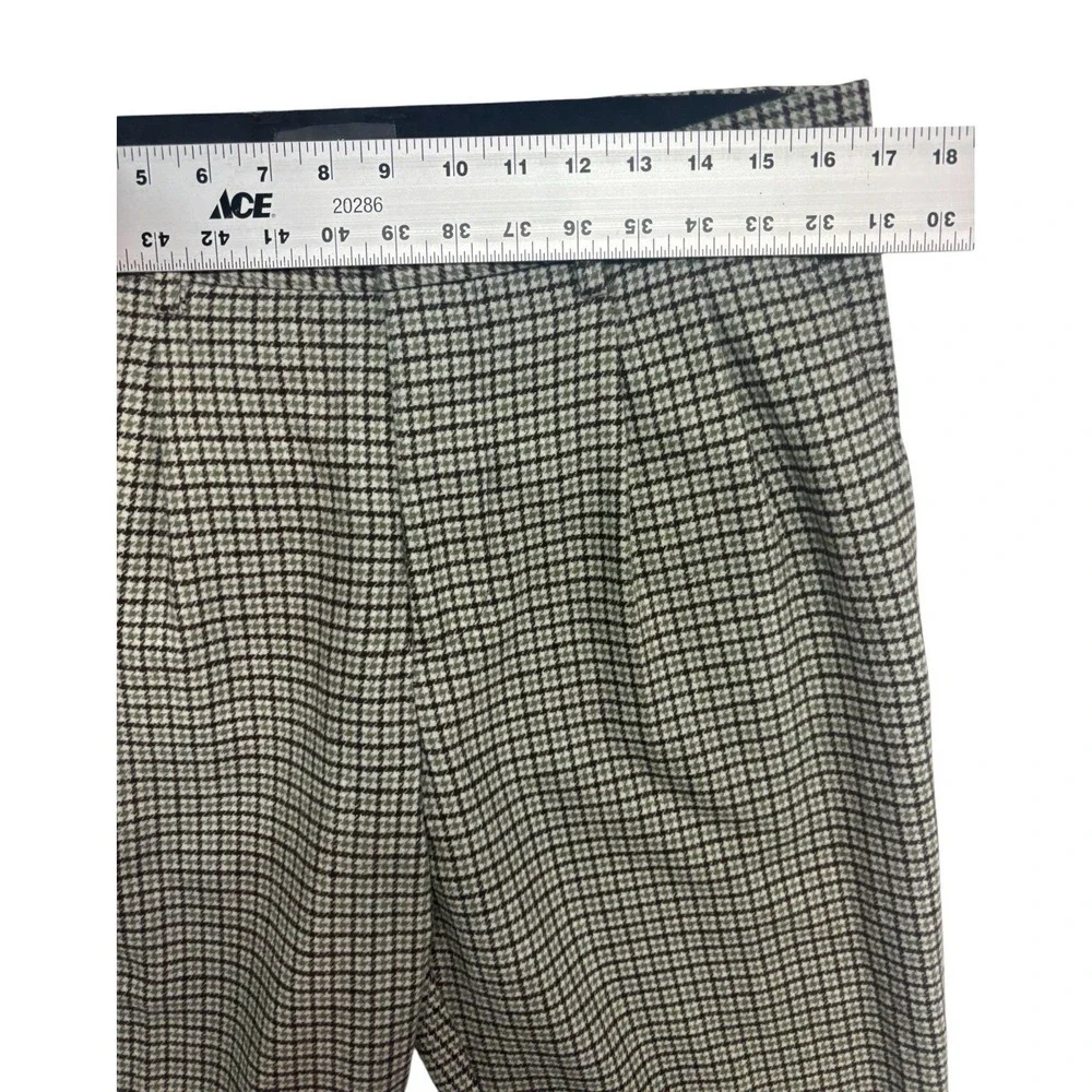 H&M 32x30 Green Brown‎ White Houndstooth Tweed Dress Pants Trouser Wool Pleated